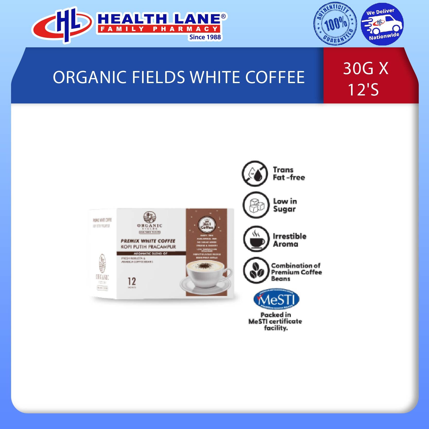ORGANIC FIELDS WHITE COFFEE 30G X 12'S 